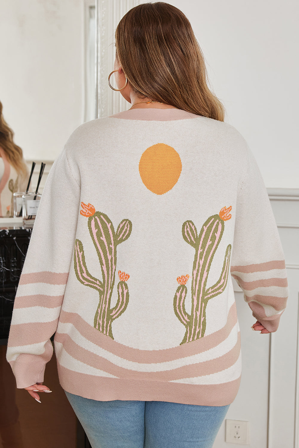 Plus Western Desert Cactus Buttoned Cardigan