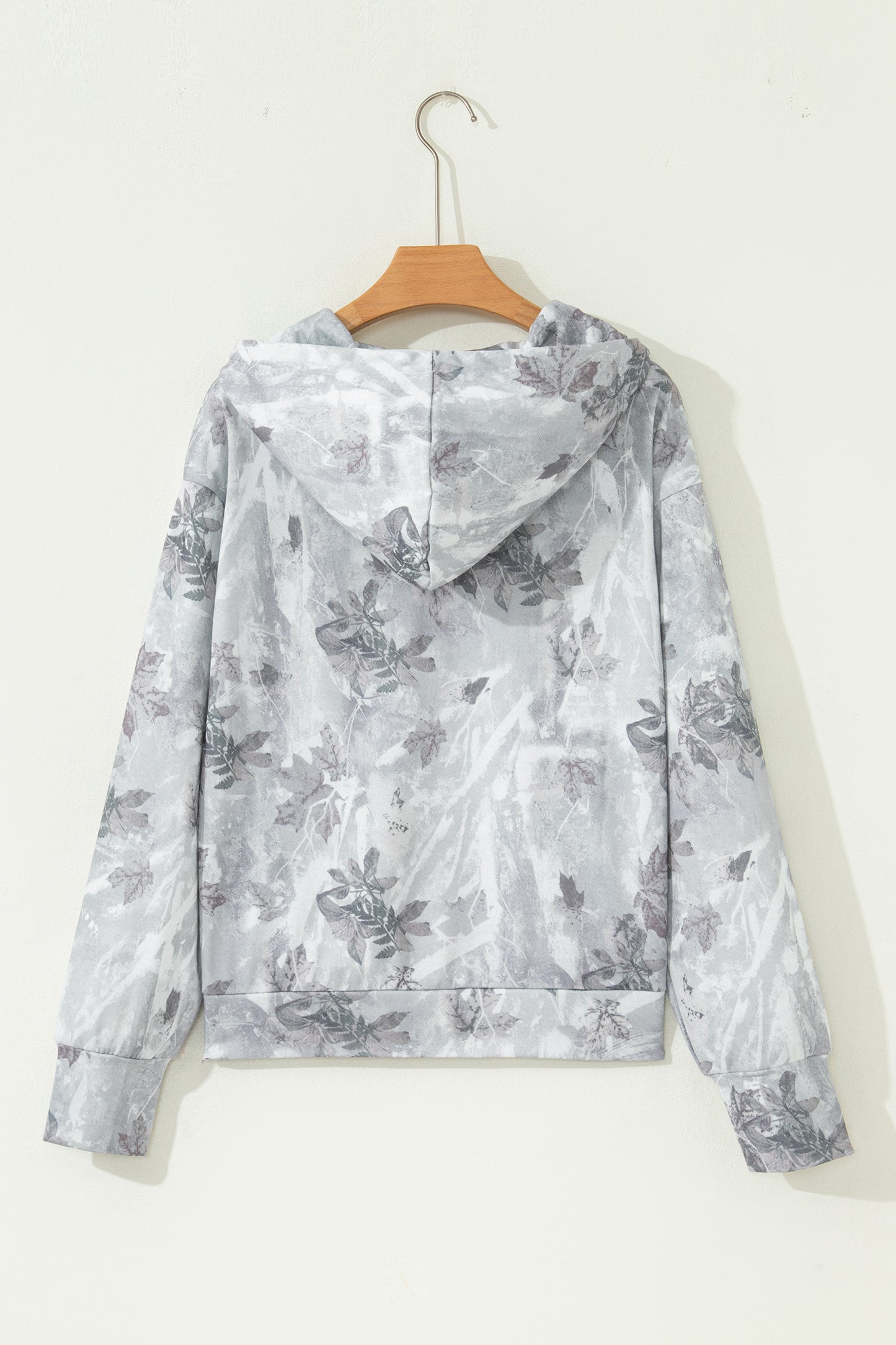 eGray Camo Leaf Print Kangaroo Pocket Quarter Zip Sweatshirt