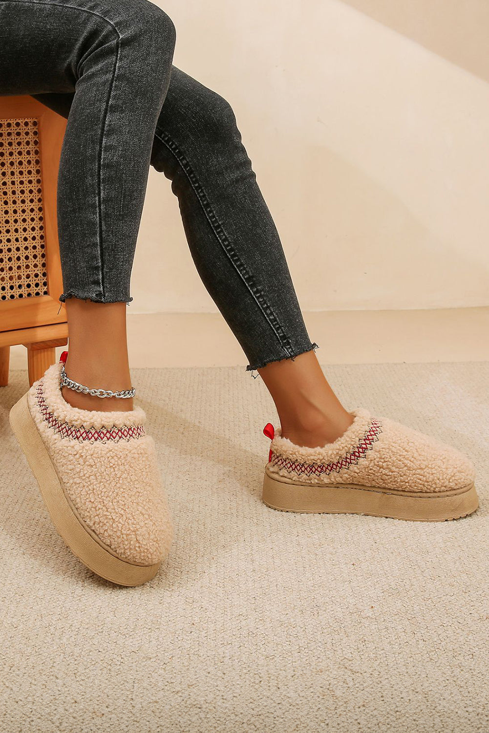 Embroidered Sherpa Plush Thick Soles