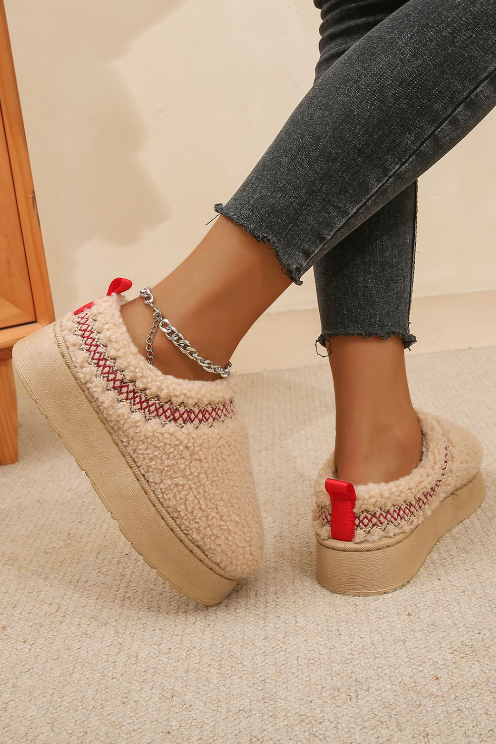 Embroidered Sherpa Plush Thick Soles