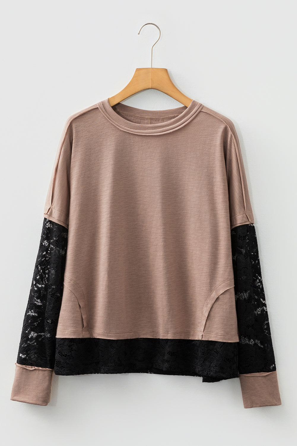 Sheer Lace Patchwork Casual Long Sleeve Tee