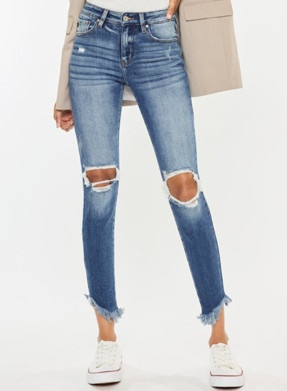 Kancan High Waist Distressed Raw Hem Ankle Skinny Jeans