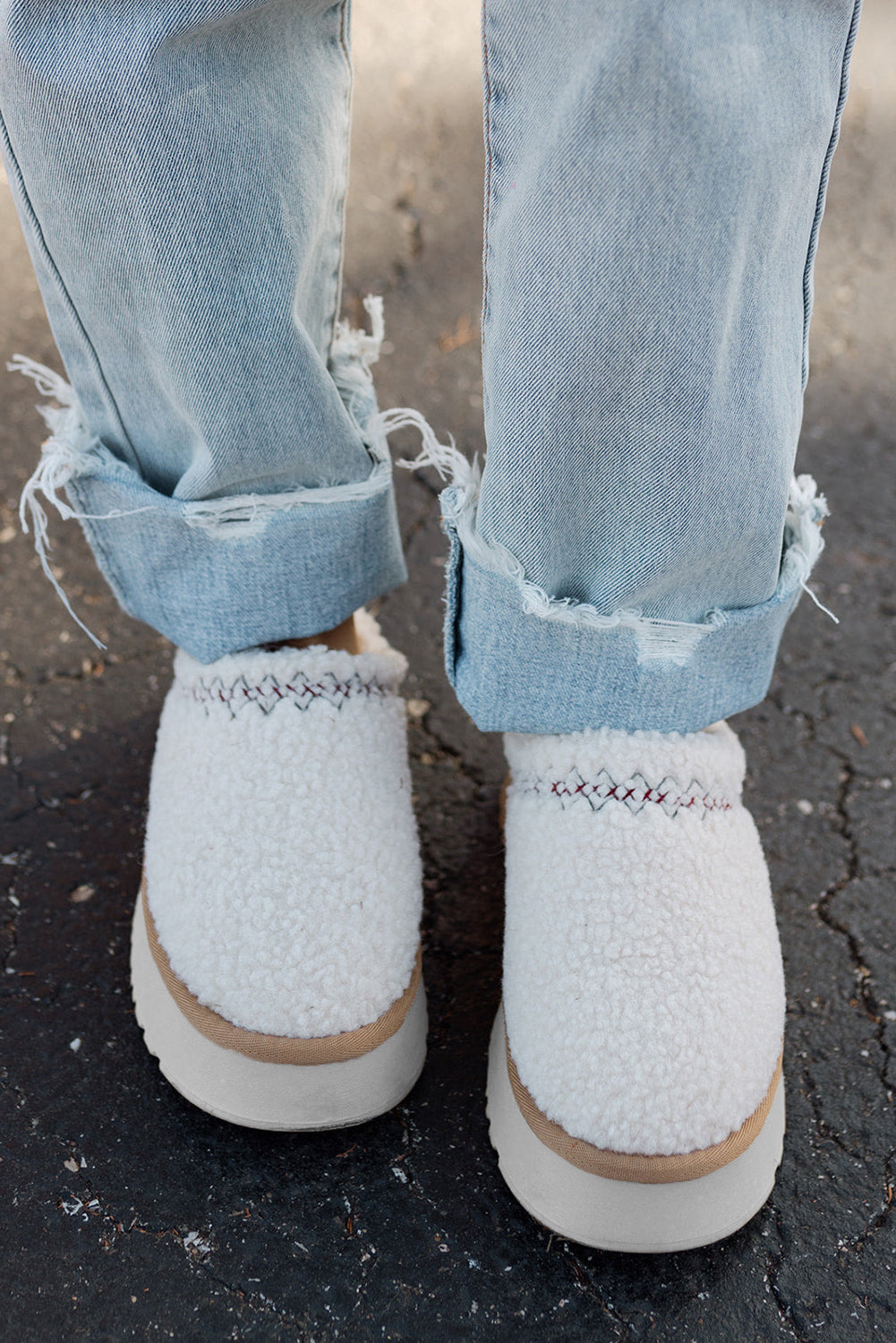 Embroidered Sherpa Plush Thick Soles