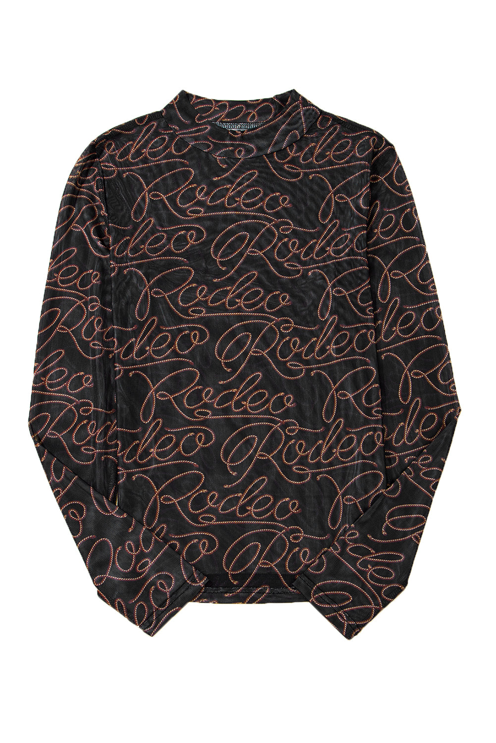 Western Rodeo Printed Mock Neck Long Sleeve Mesh Top
