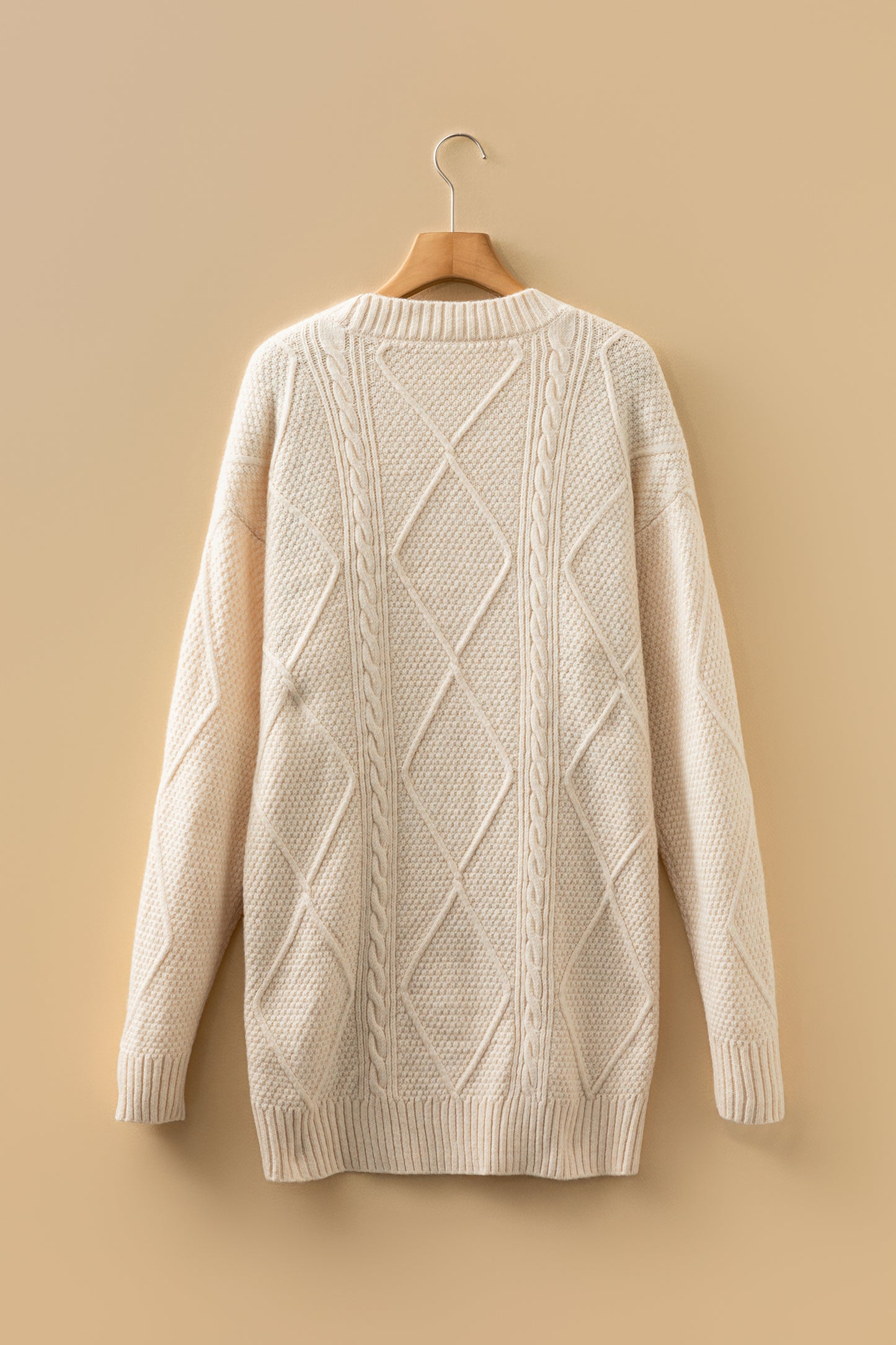 Parchment Cable Knit Drop Shoulder Loose Fit Sweater Dress