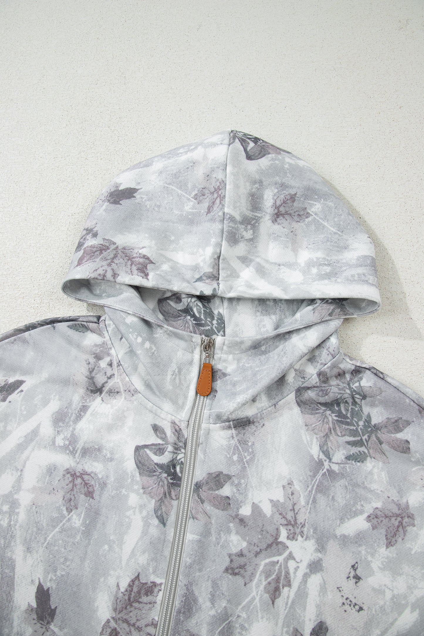 eGray Camo Leaf Print Kangaroo Pocket Quarter Zip Sweatshirt