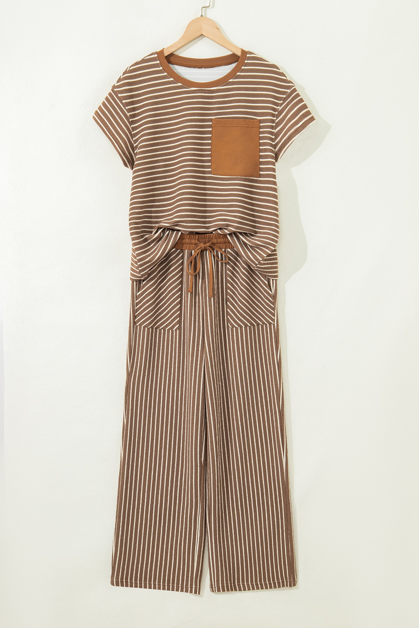 Striped Drawstring Waist Cropped Pants 2 Piece Set