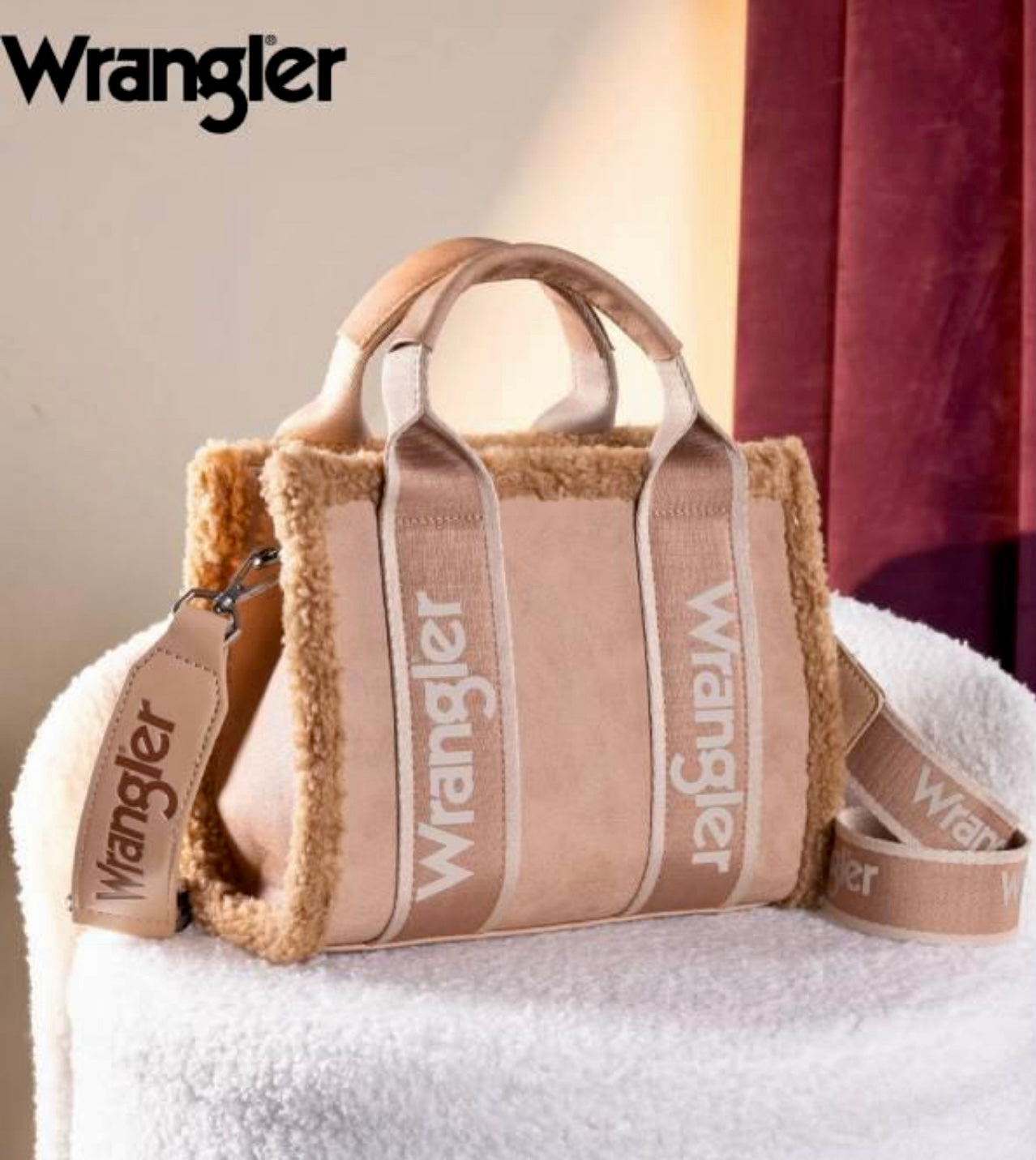 Wrangler Sherpa Small Canvas Tote/Crossbody Purse