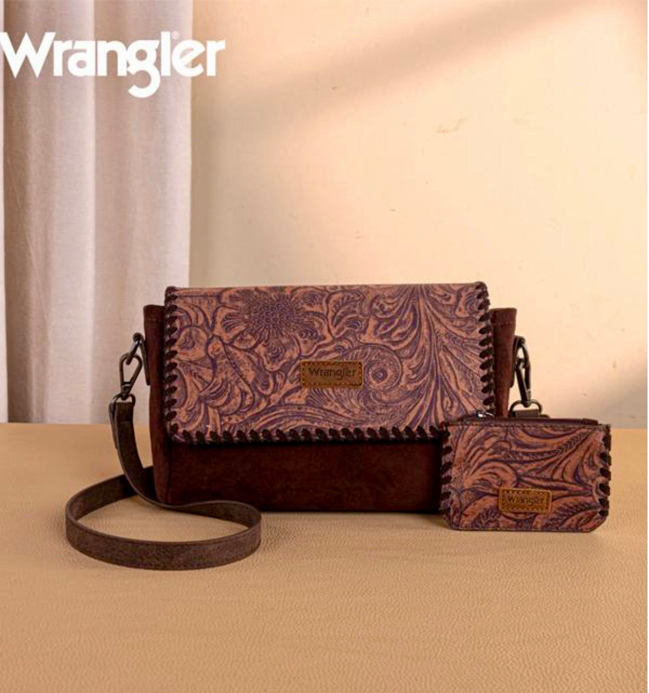 Wrangler Vintage Floral Printed Crossbody Purse with Small Pouch