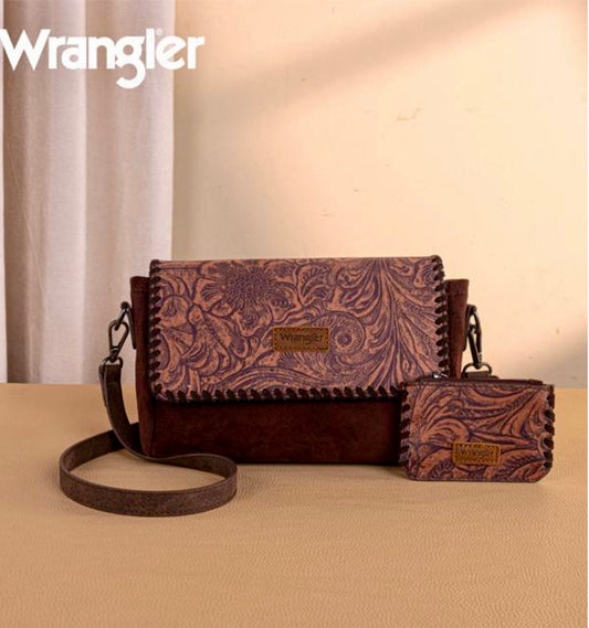Wrangler Vintage Floral Printed Crossbody Purse with Small Pouch