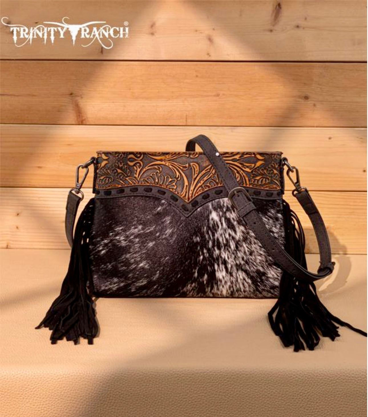 Trinity Ranch Floral Tooled Hair-On Cowhide Crossbody Purse
