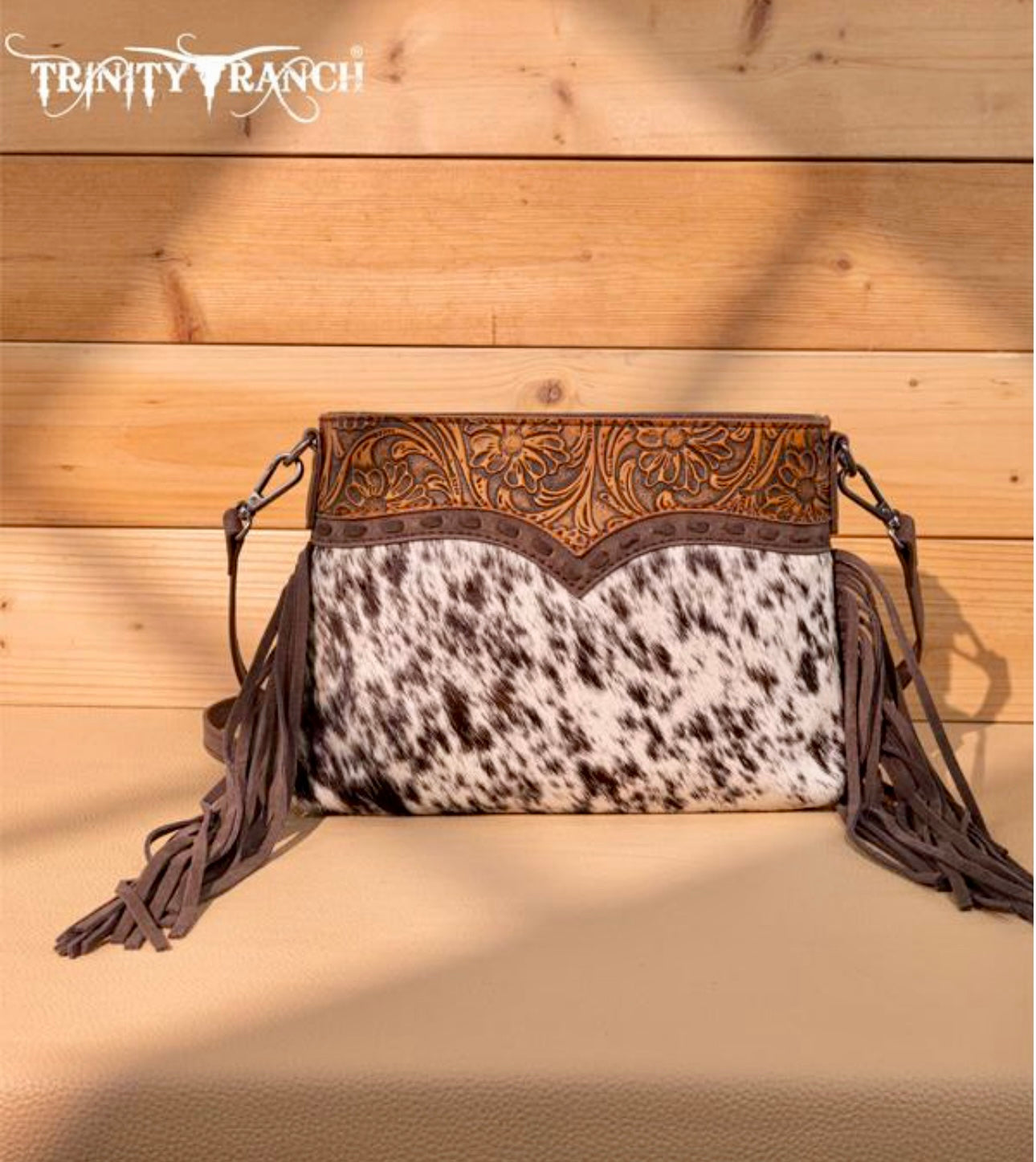Trinity Ranch Floral Tooled Hair-On Cowhide Crossbody Purse