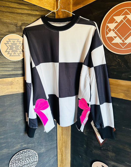 Checkered Bow Sweatshirt