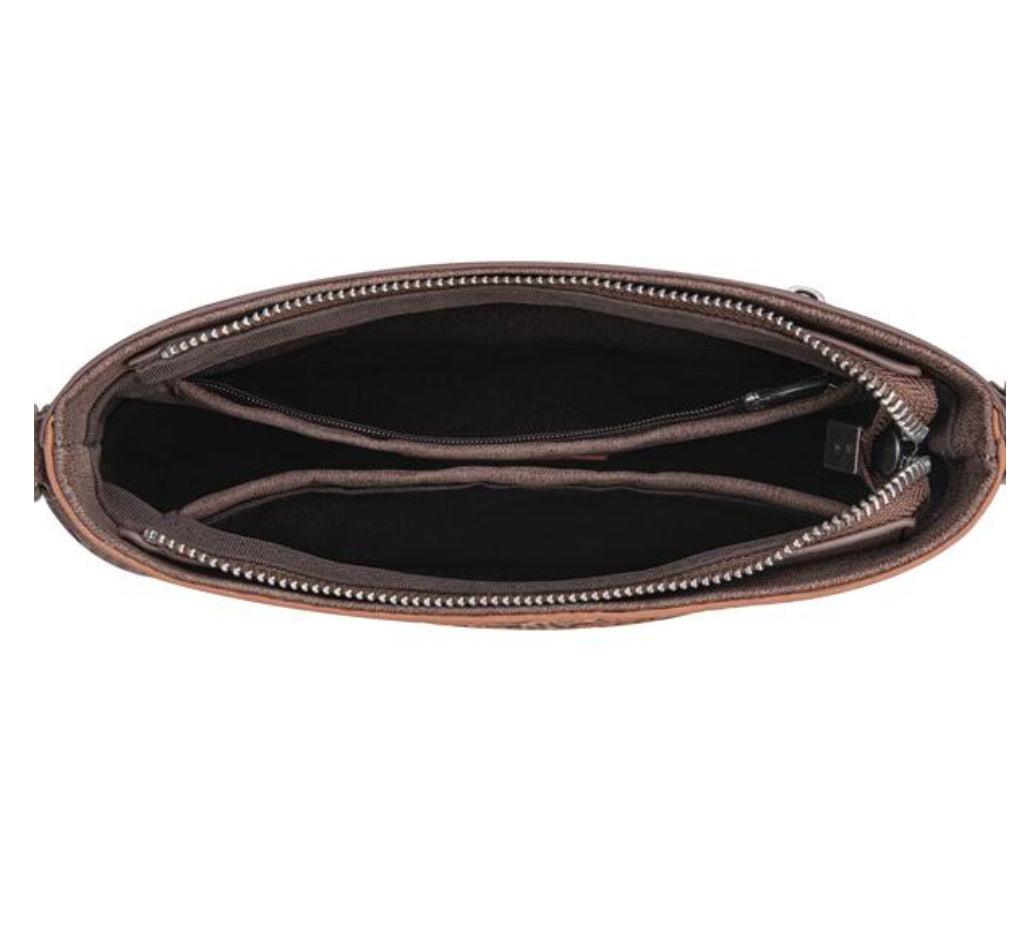 Trinity Ranch Floral Tooled Hair-On Cowhide Crossbody Purse