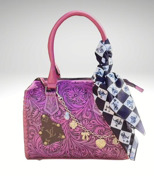 UPCYCLED LV PINK TOOLED LEATHER SPEEDY CROSSBODY