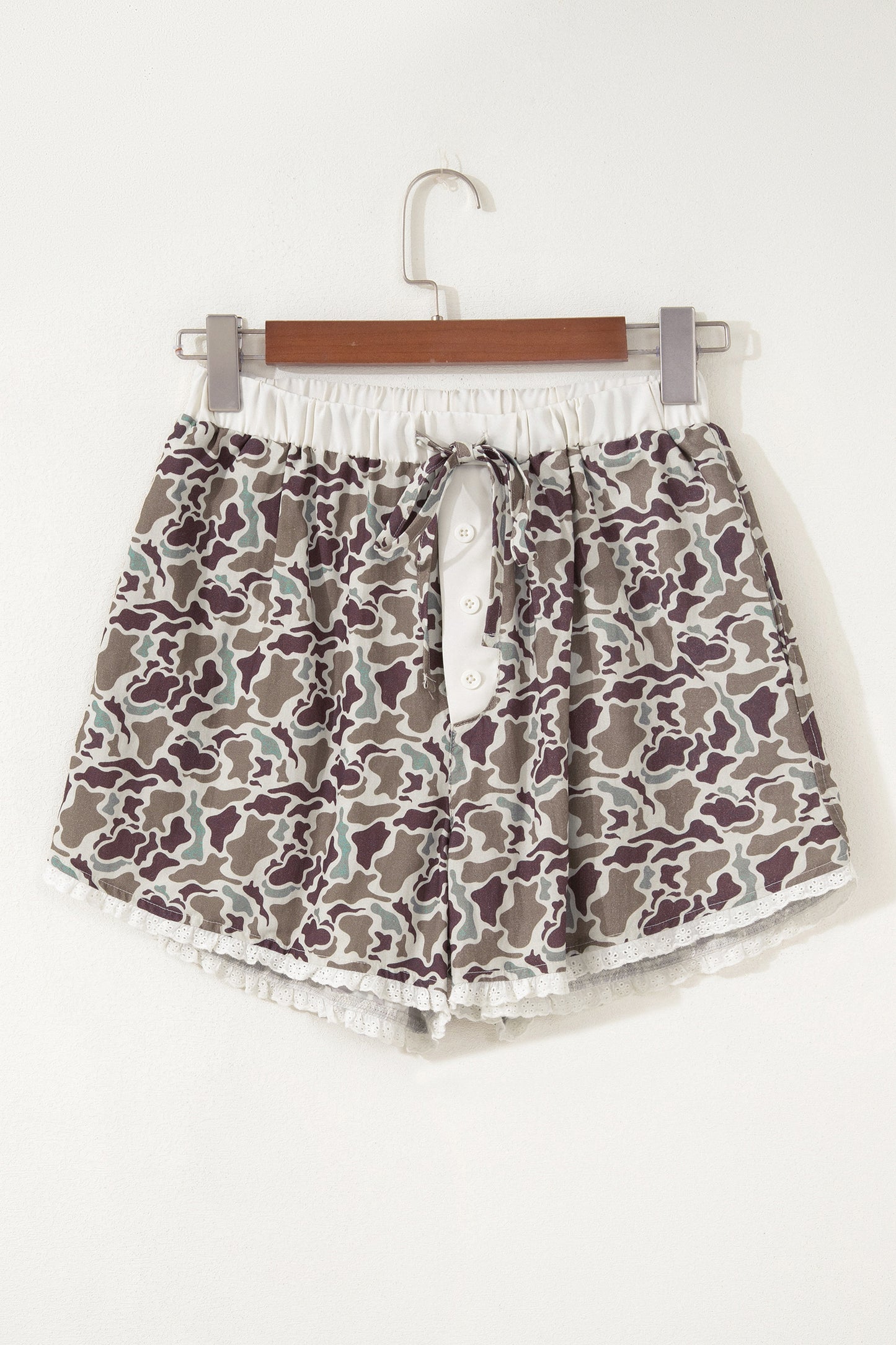 Khaki Camouflage Print Ruffle Boxer Shorts