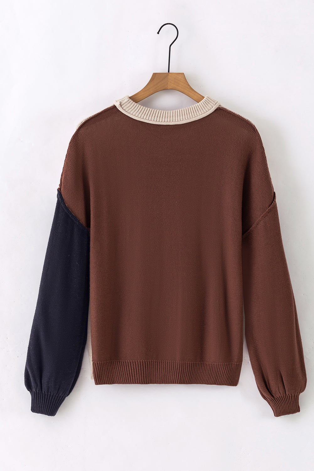 Coffee Leopard Print Colorblock Pullover Sweater