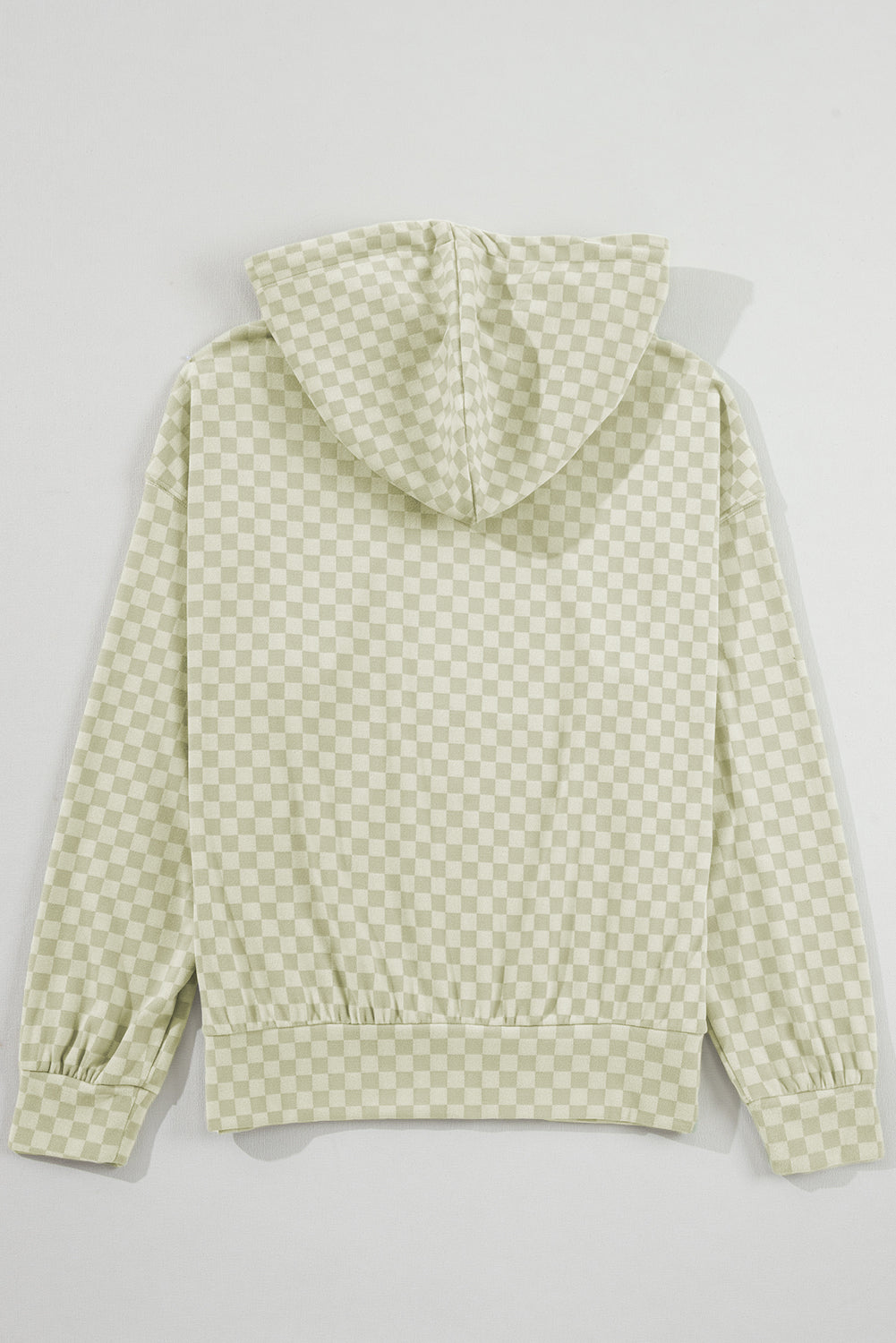 Green Checkered Drawstring Hooded Sweatshirt