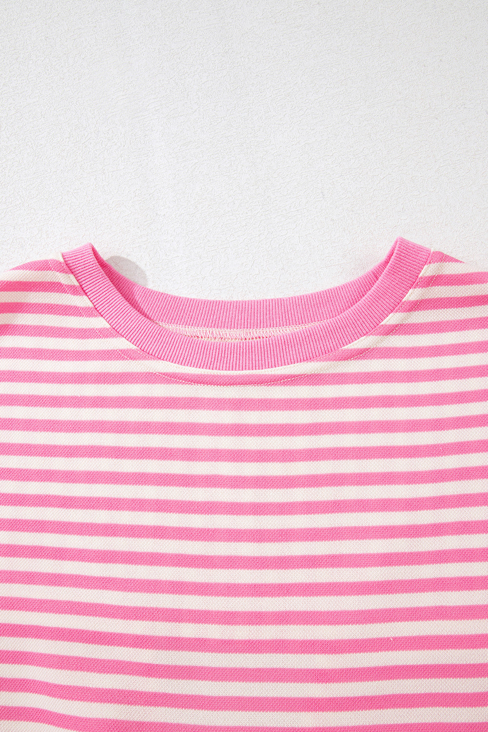 Pink Stripe Bowknot Cutout Back Drop Shoulder Wide Bracelet Sleeve Loose Tee