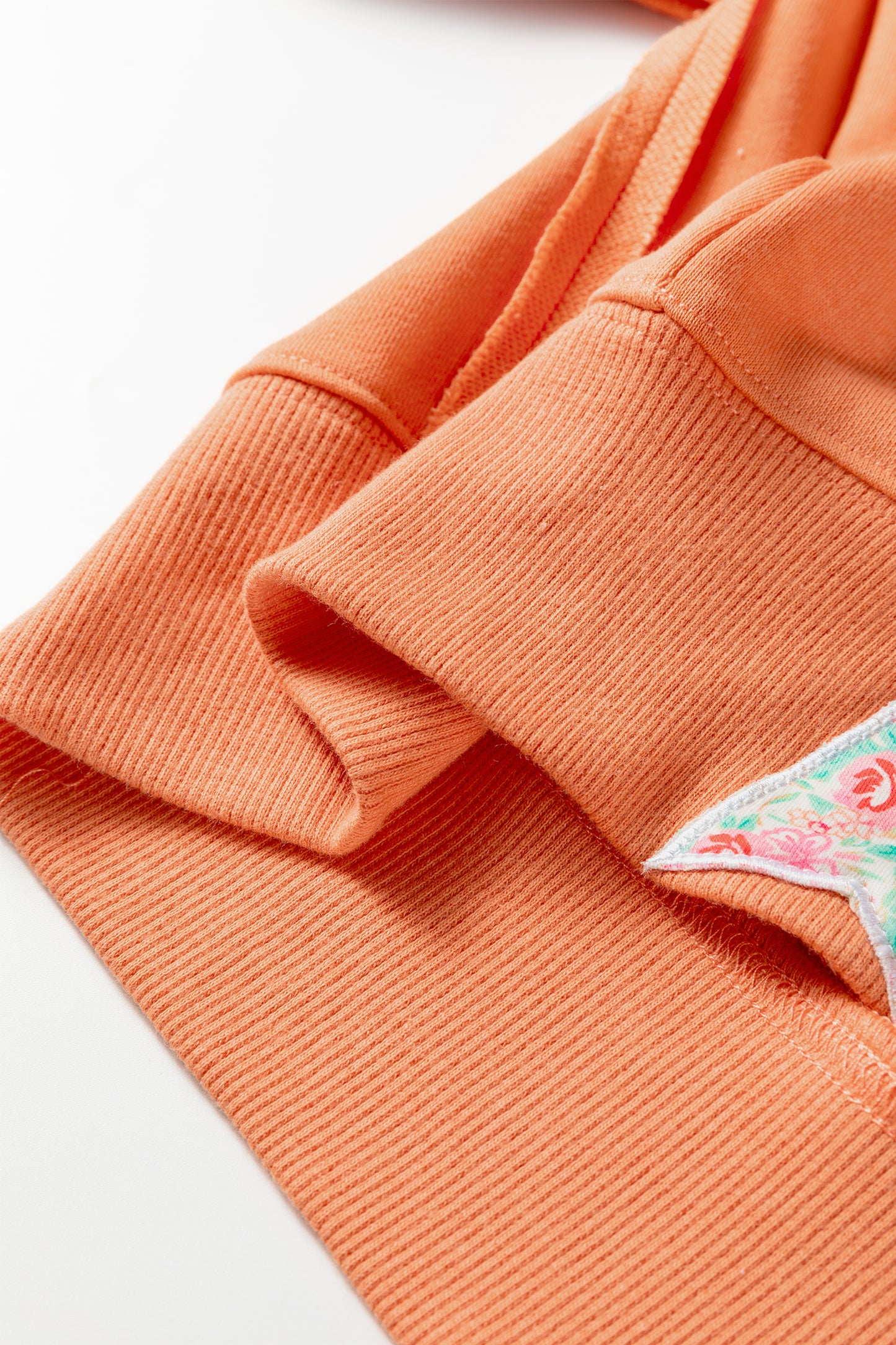Fiery Red Floral Bow Patched Exposed Seam Patchwork Slit Baggy Sweatshirt