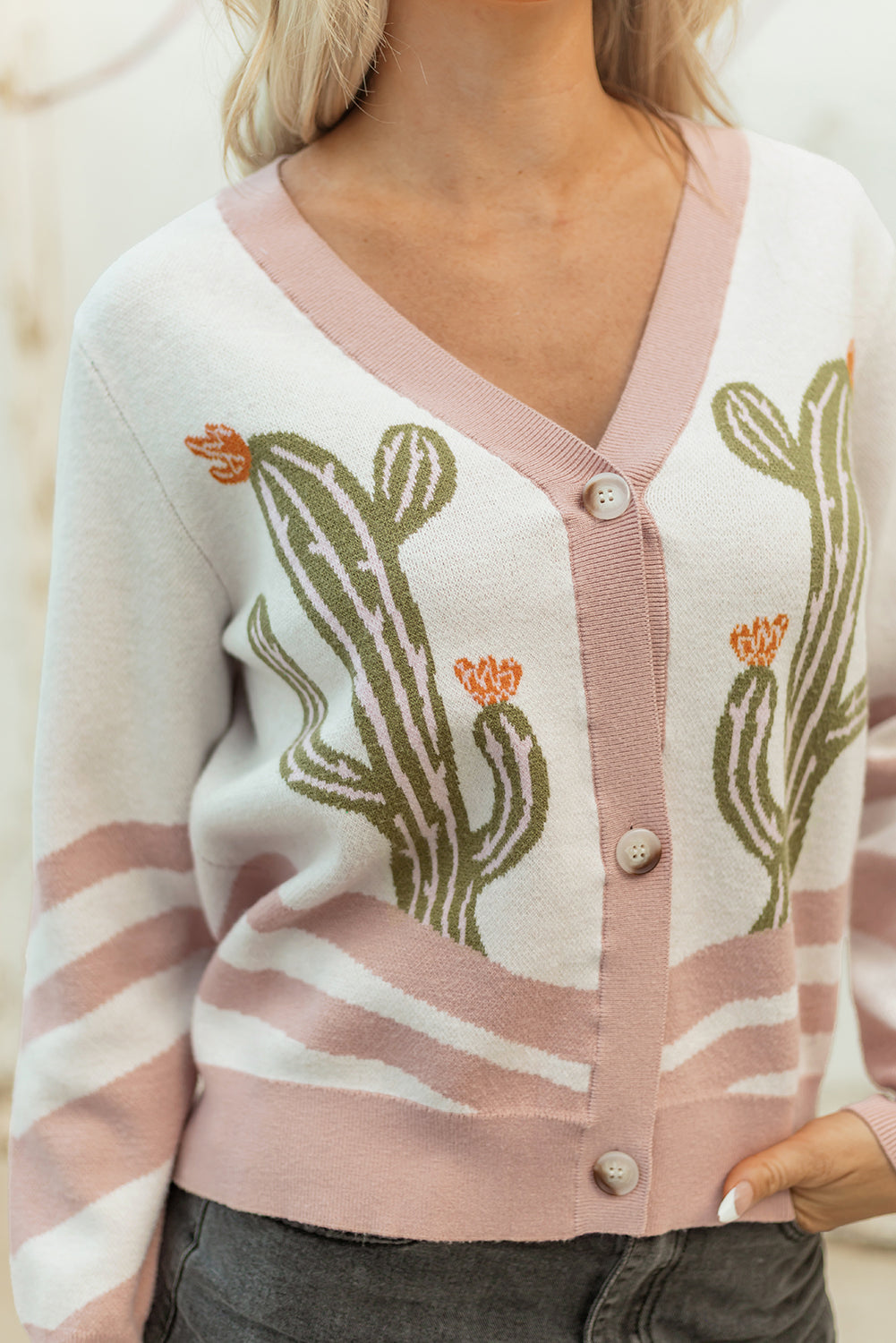 Desert Cactus Buttoned Front Cardigan