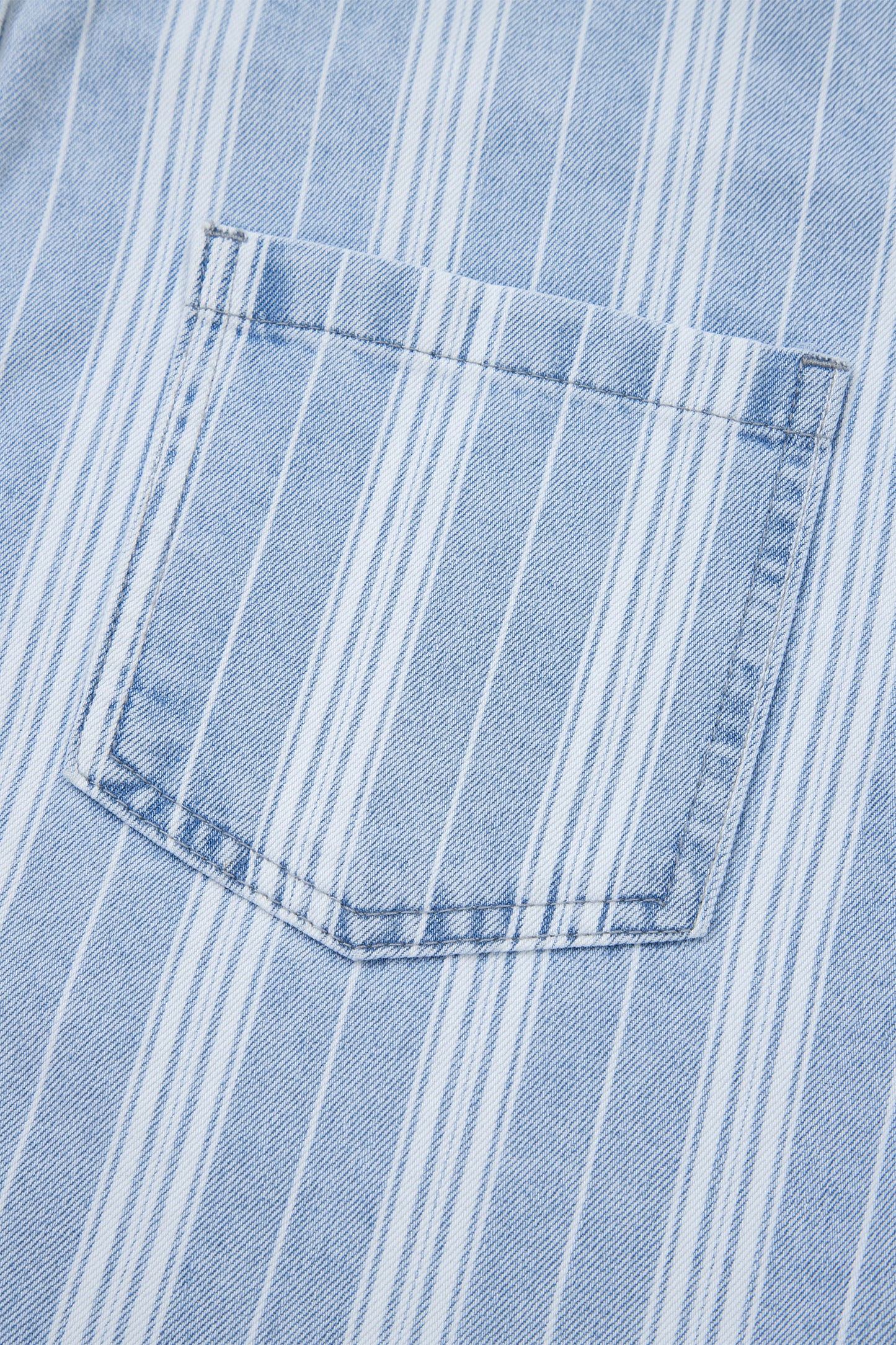 Sky Blue Stripe Boyfriend Chest Pocket Classic Denim Top