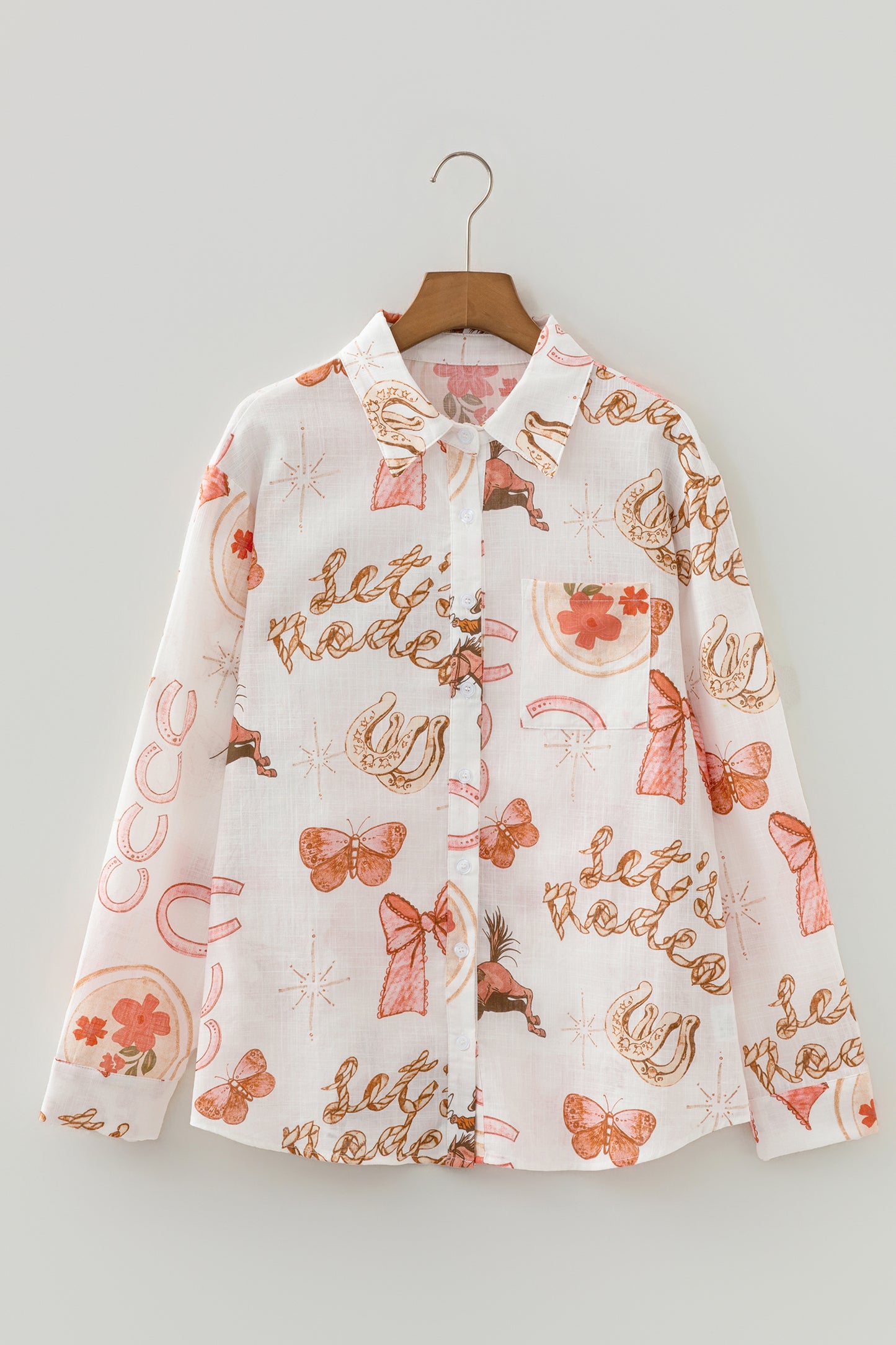White Rodeo Cowgirl Print Western Button up Top