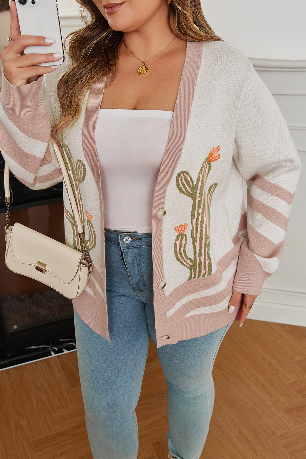 Plus Western Desert Cactus Buttoned Cardigan
