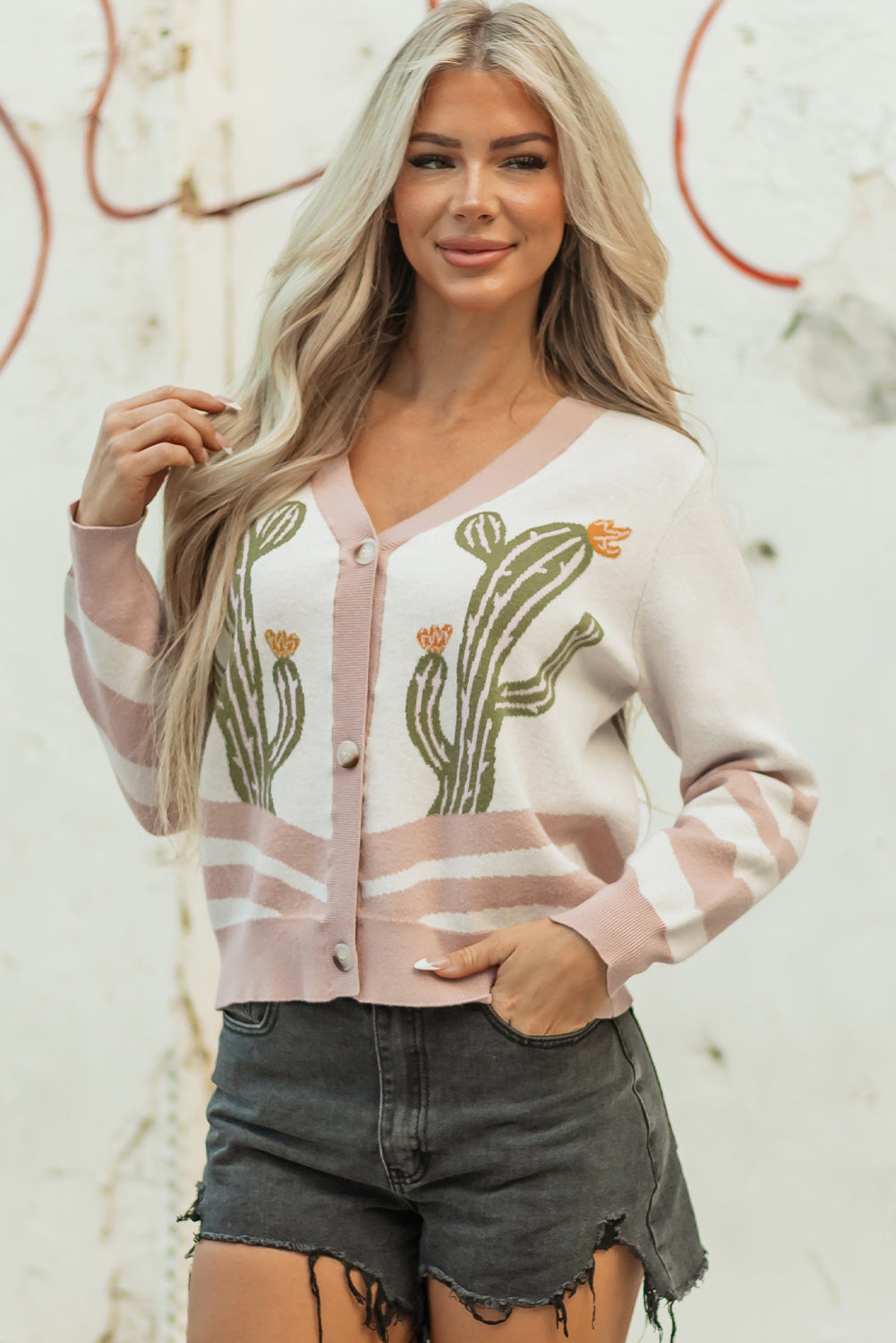 Desert Cactus Buttoned Front Cardigan