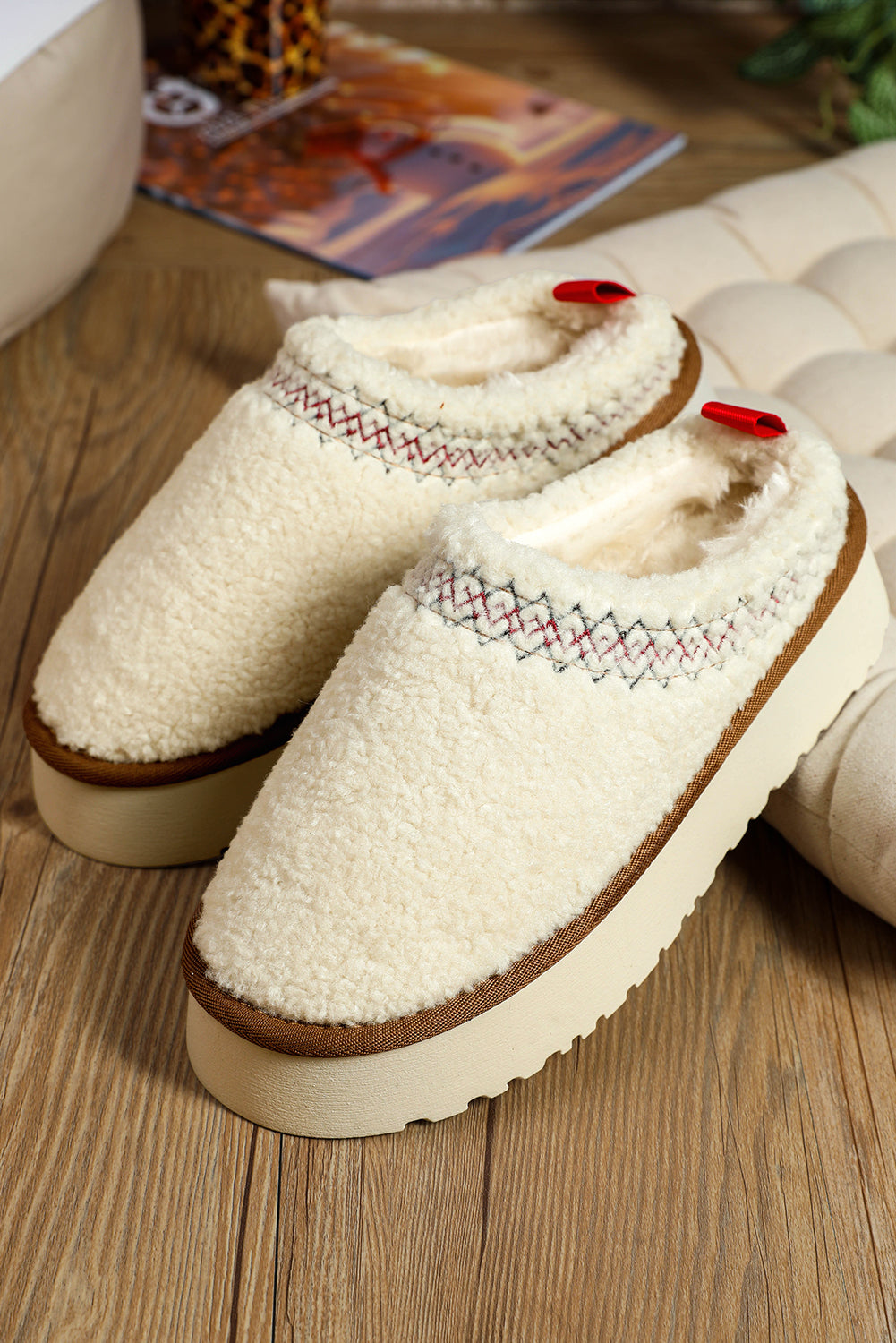 Embroidered Sherpa Plush Thick Soles