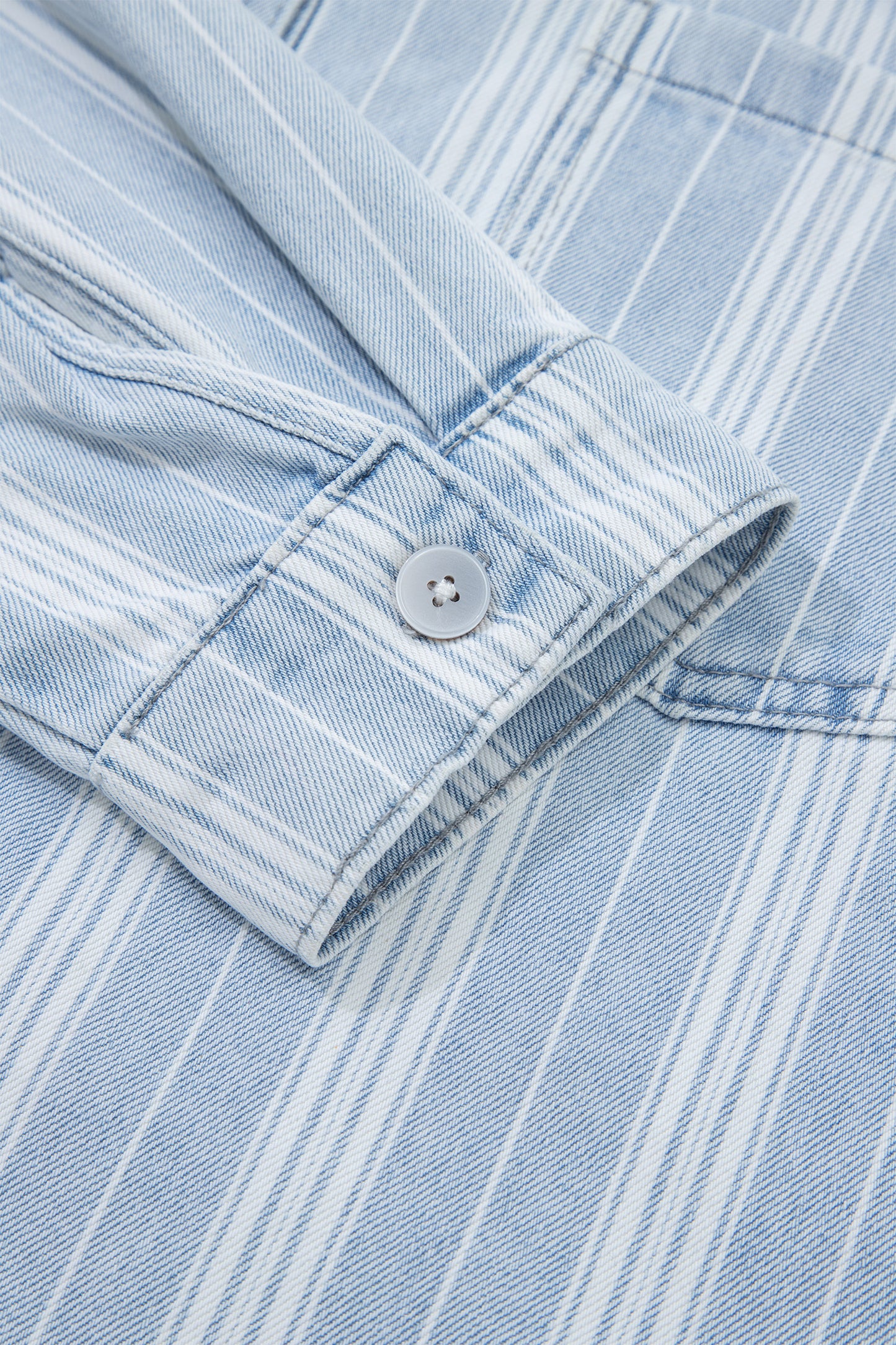 Sky Blue Stripe Boyfriend Chest Pocket Classic Denim Top