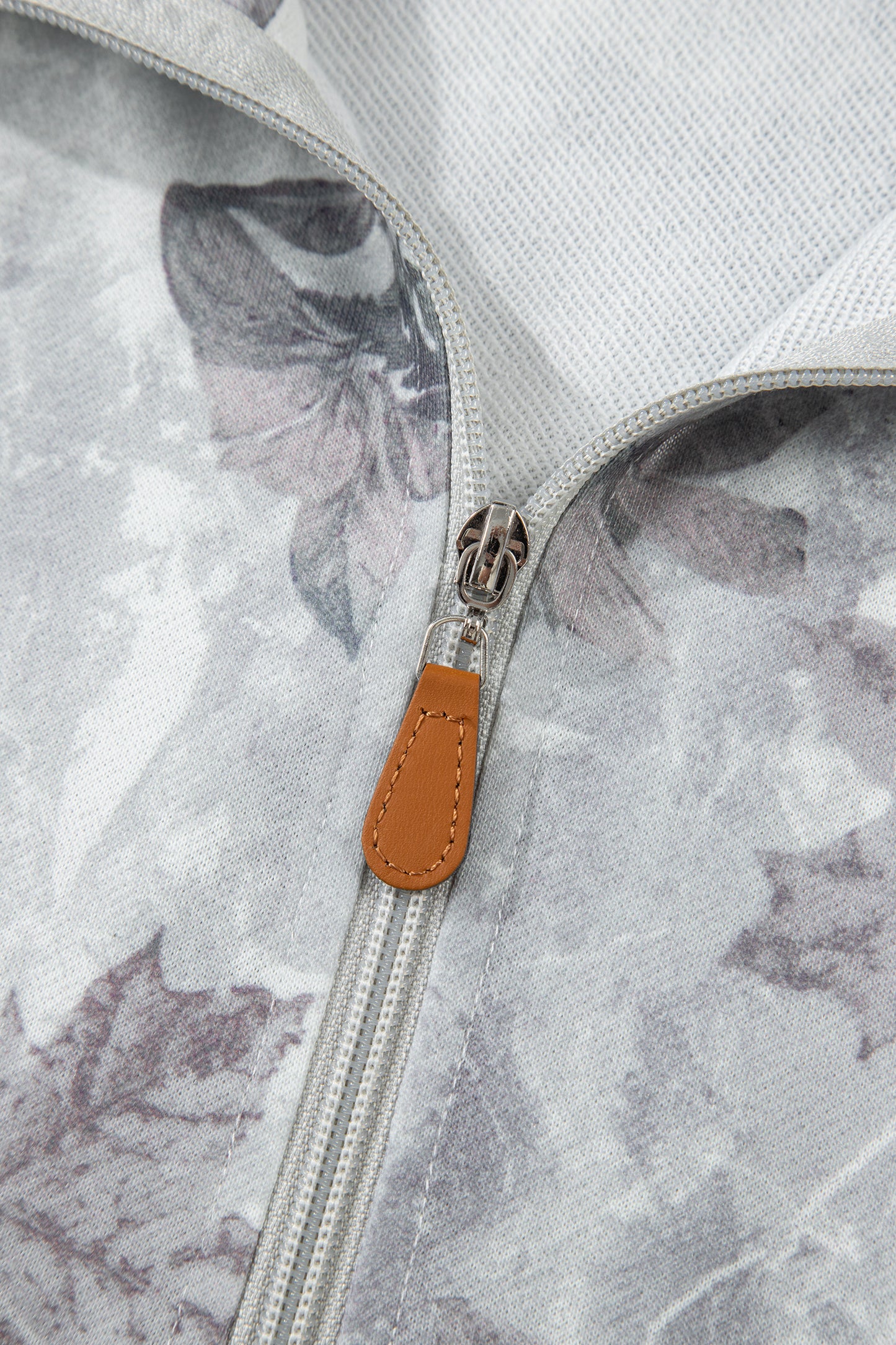 eGray Camo Leaf Print Kangaroo Pocket Quarter Zip Sweatshirt