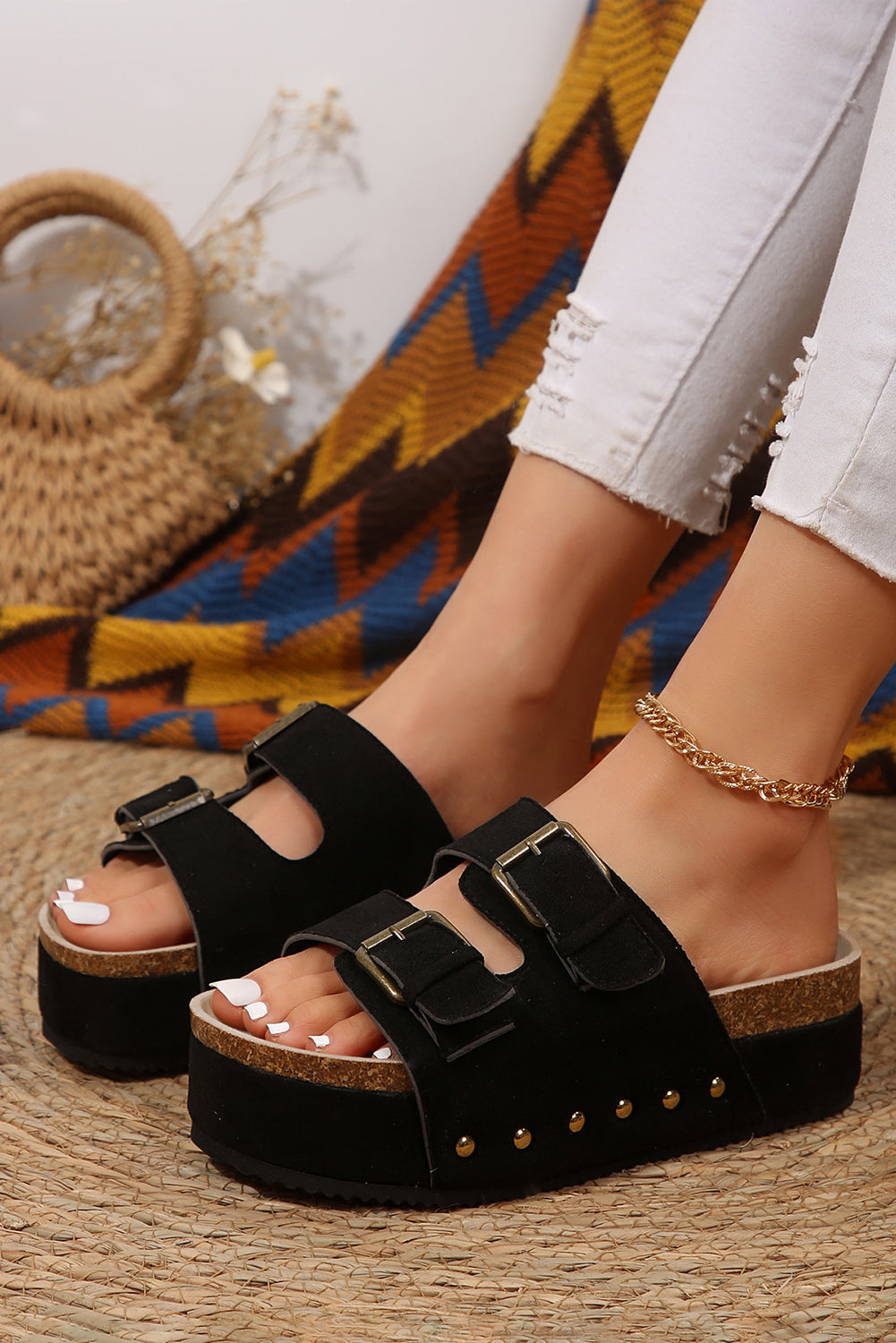 Black Suede Buckle Sandals