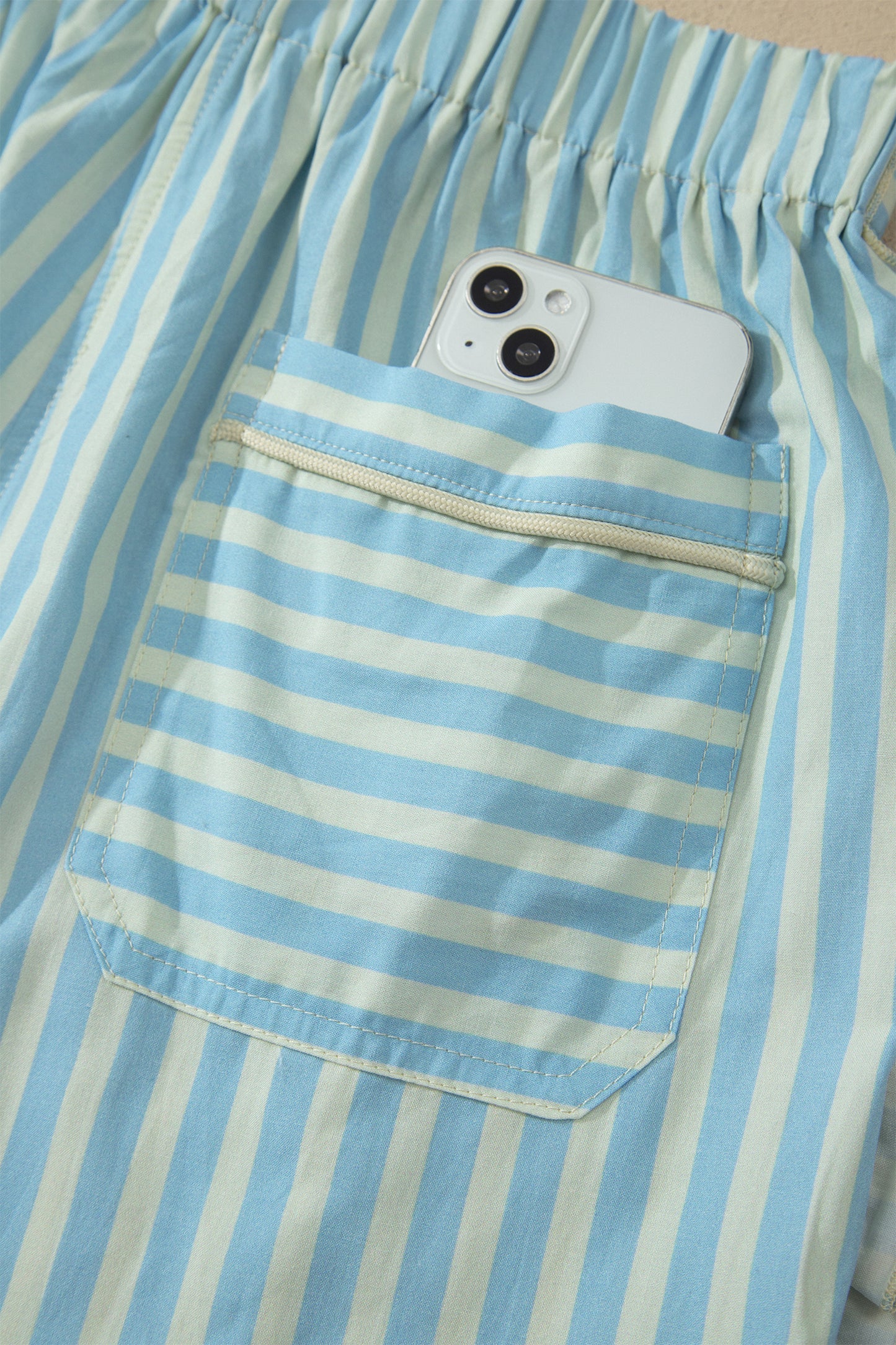 Rose Stripe Elastic Waist Ruffle Trim Casual Shorts