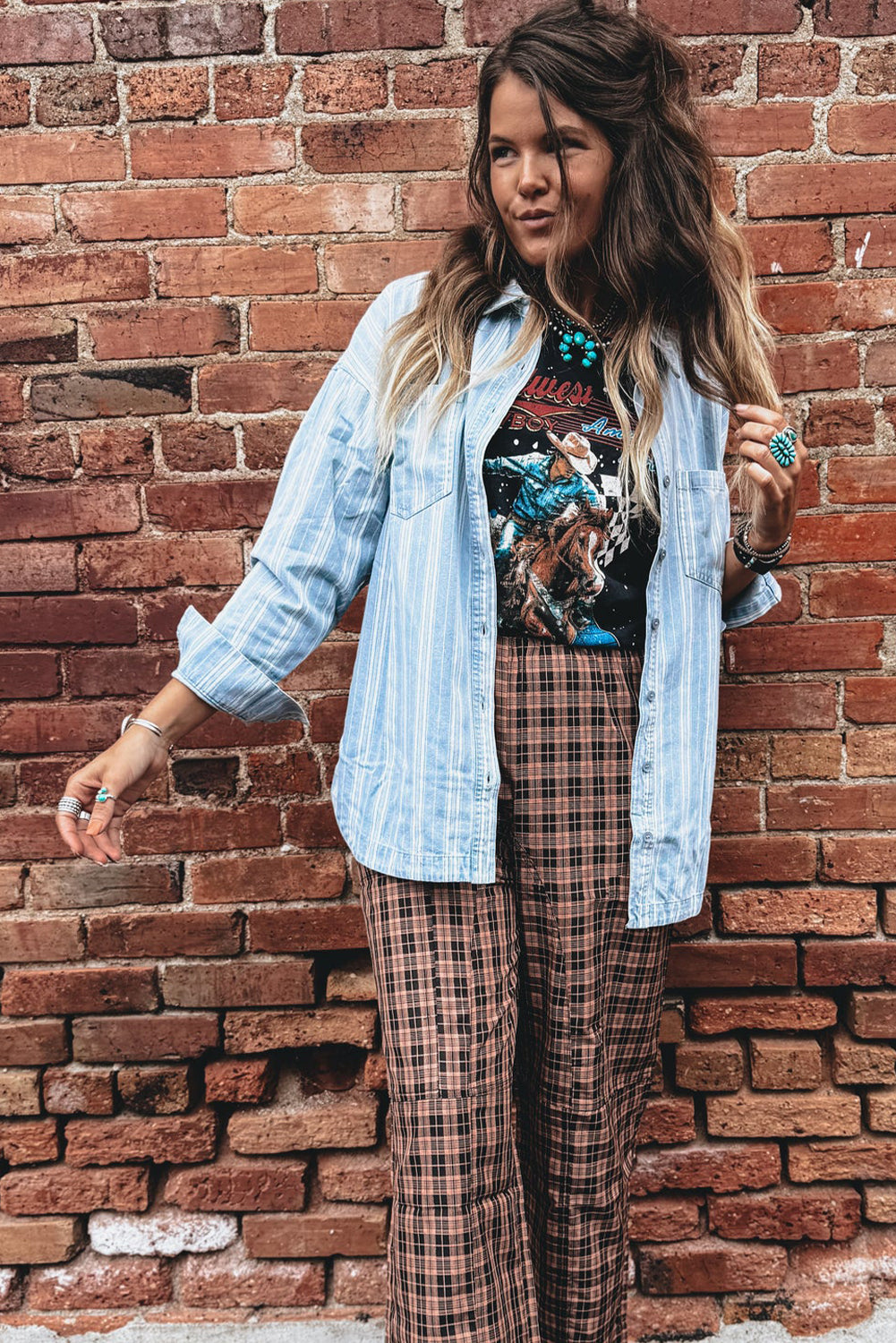 Sky Blue Stripe Boyfriend Chest Pocket Classic Denim Top