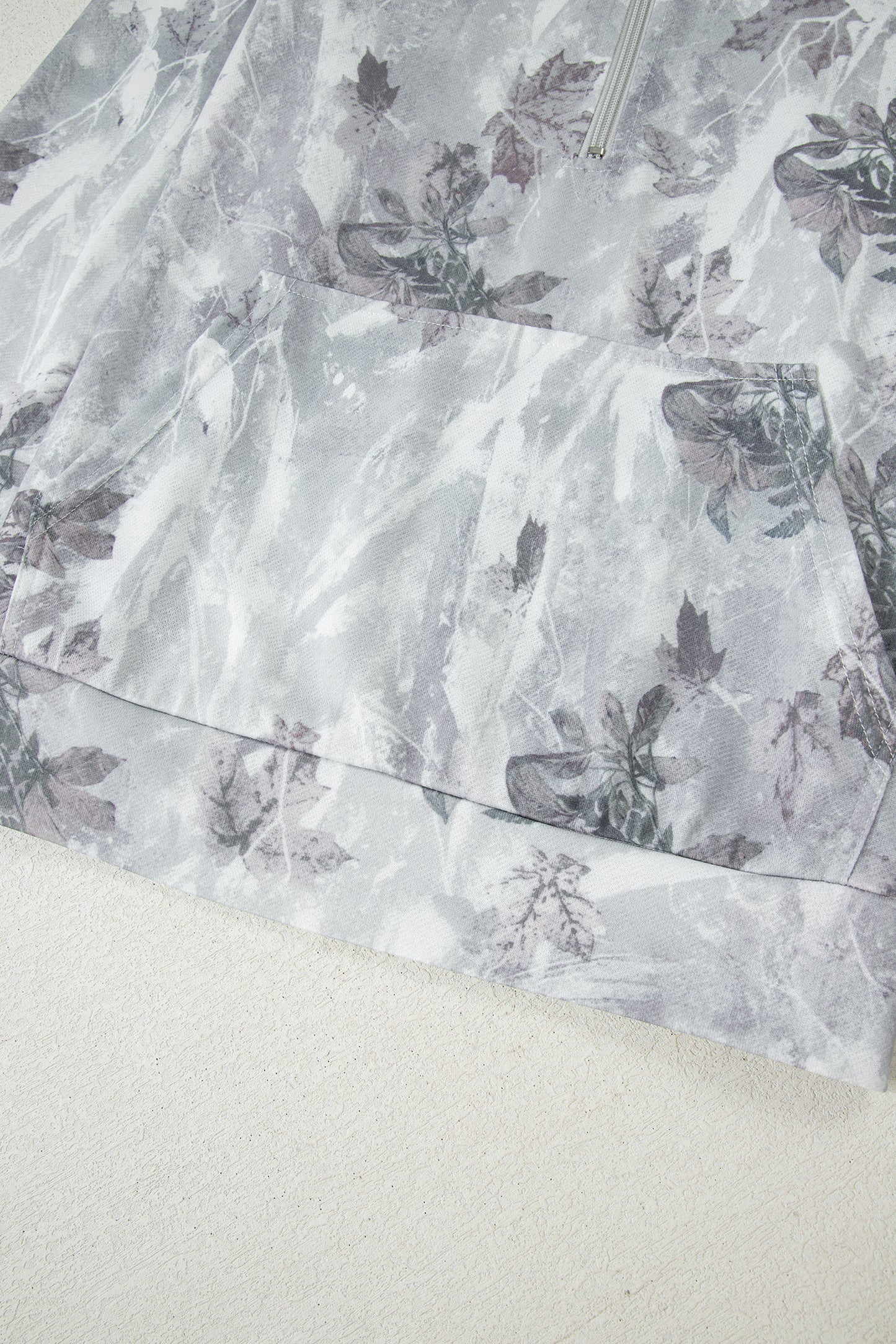eGray Camo Leaf Print Kangaroo Pocket Quarter Zip Sweatshirt