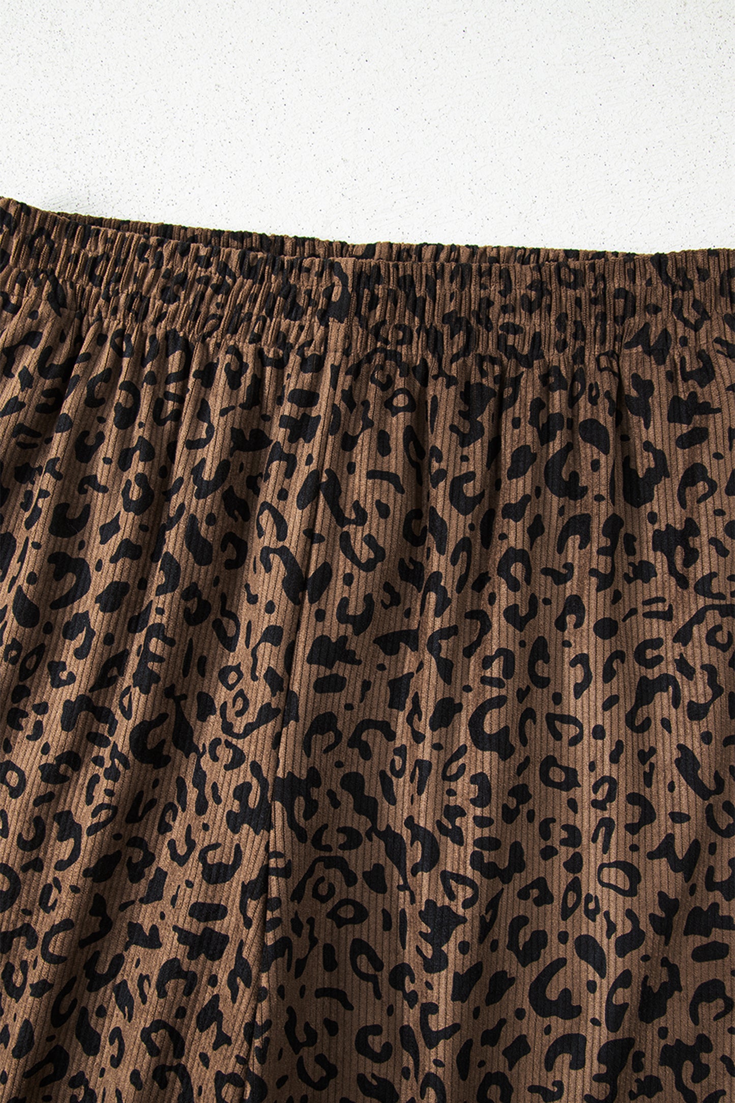 Dark Brown Leopard Print Elastic High Waist Loose Corduroy Pants