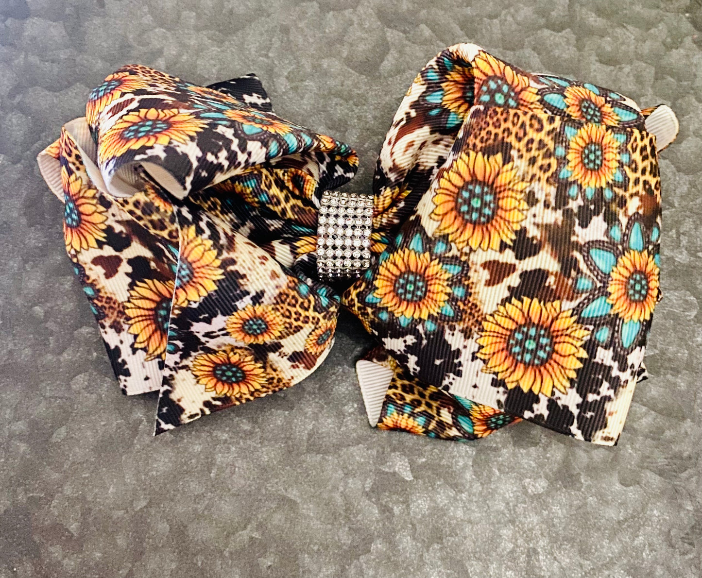 SUNFLOWER RHINESTONE PRINT BOW