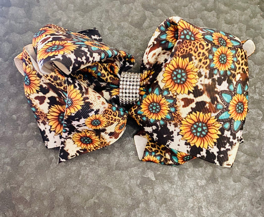 SUNFLOWER RHINESTONE PRINT BOW