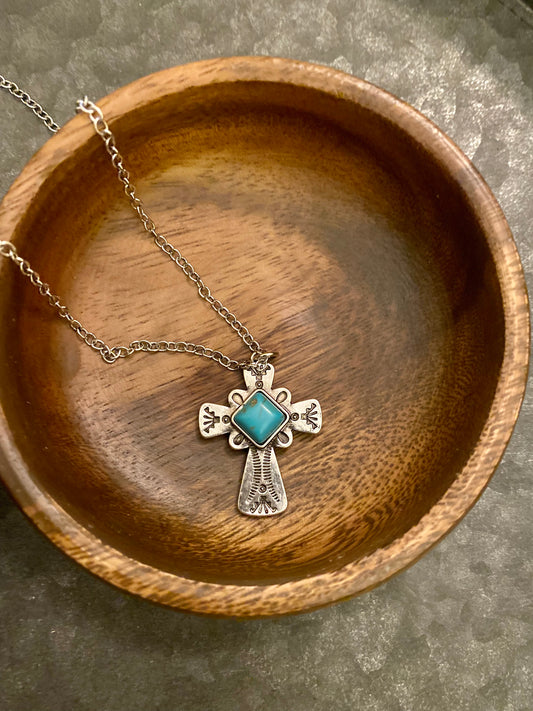 TURQUOISE CROSS NECKLACE