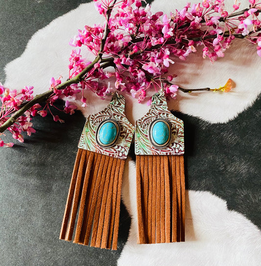 CATTLE TAG TASSEL EARRINGS