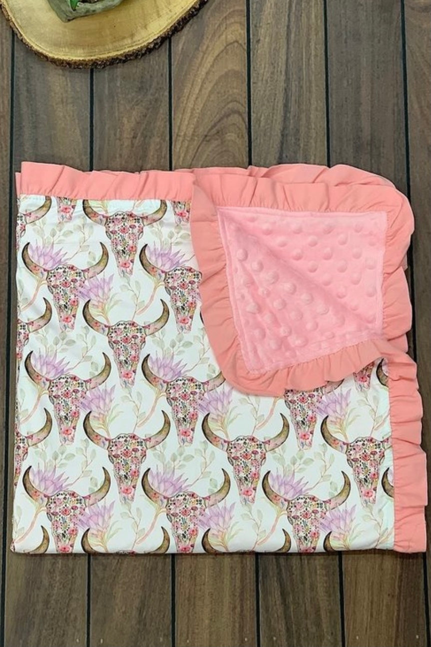 FLORAL COW SKULL BABY BLANKET