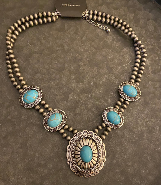 Western Turquoise Concho Necklace