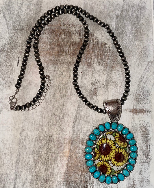 TURQUOISE SUNFLOWER NECKLACE