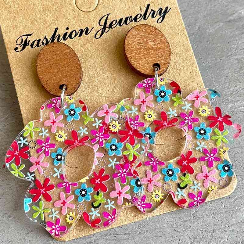 Flower Shape Acrylic Dangle Earrings