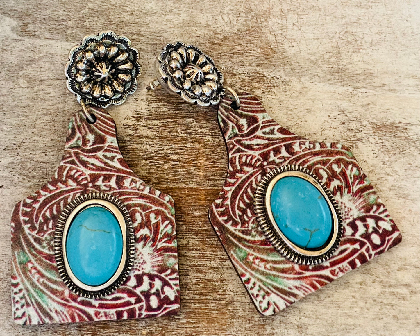 CATTLE TAG TURQUOISE POST EARRINGS